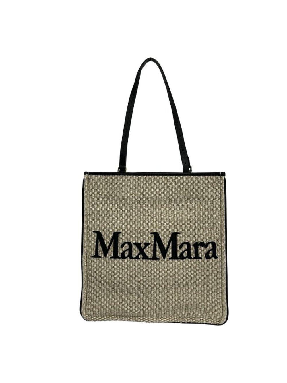 Max Mara Tote Bag Beige Black Cotton Leather